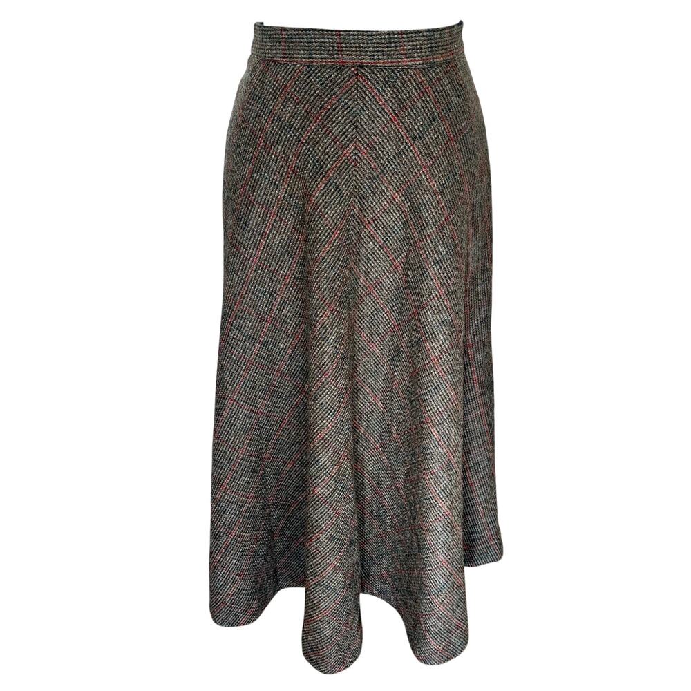 Vintage 1970's Gokey Plaid Wool Full Maxi Circle Skirt 14